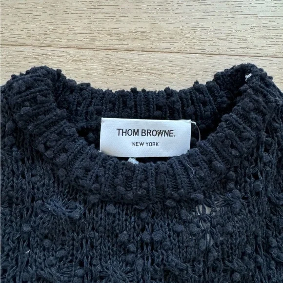 THOM BROWNE Women's 4-Bar Loopback Crewneck Sweater Navy Blue 36 Small - Picture 6 of 11